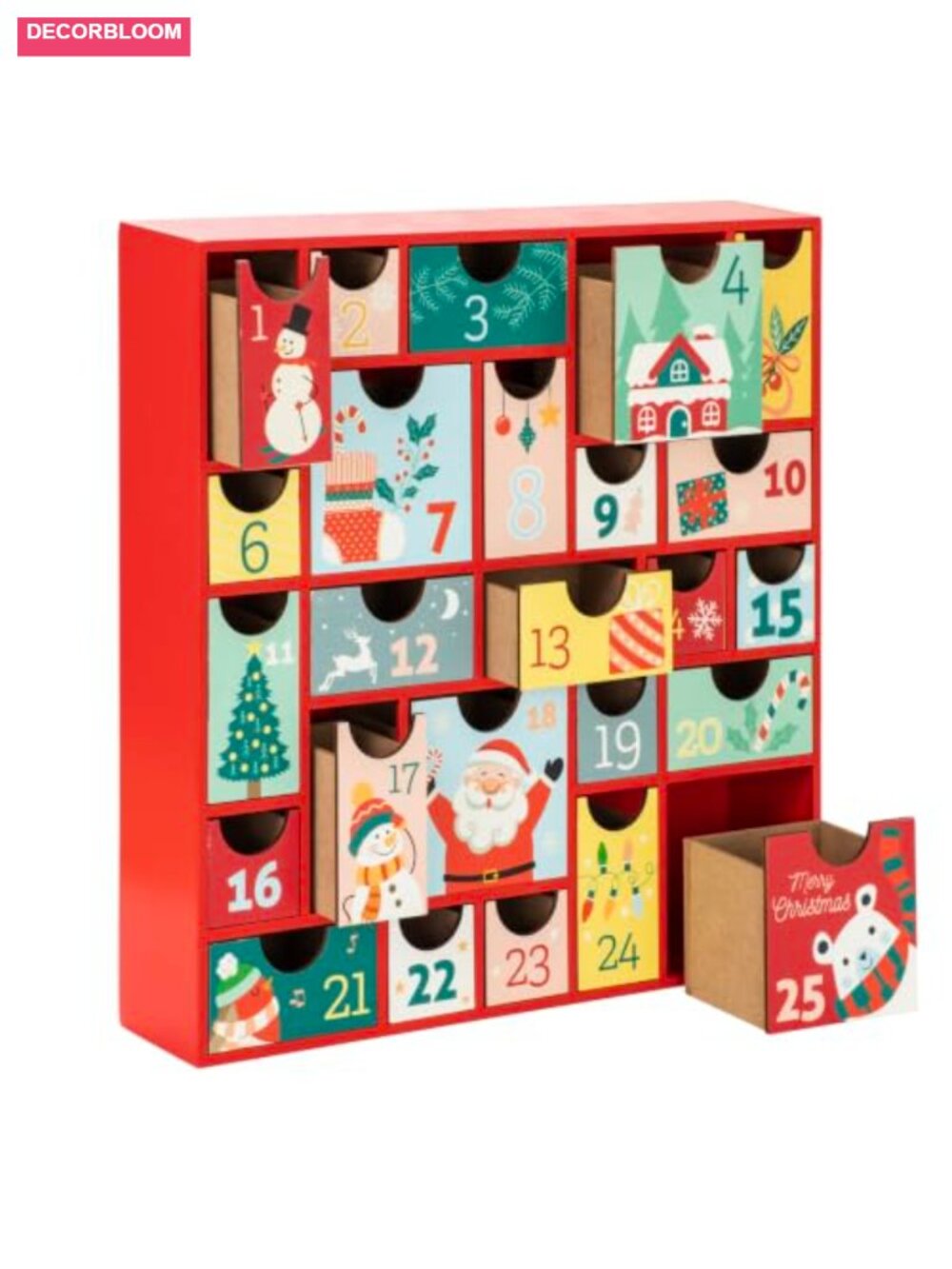 Wooden Advent Calendar with 25 Drawers Christmas Countdown